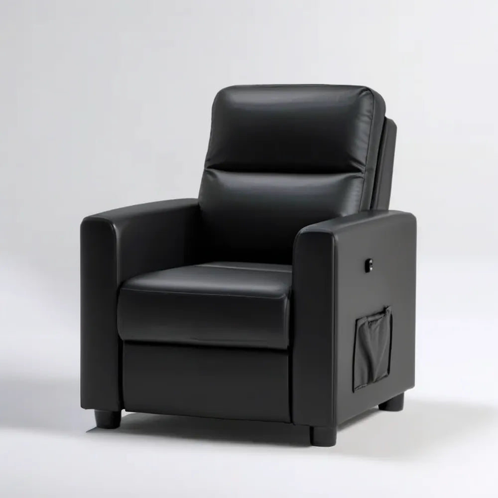 Elektryczny fotel rozkładany z ekoskóry PU, czarny, 90 × 95 × 102 cm