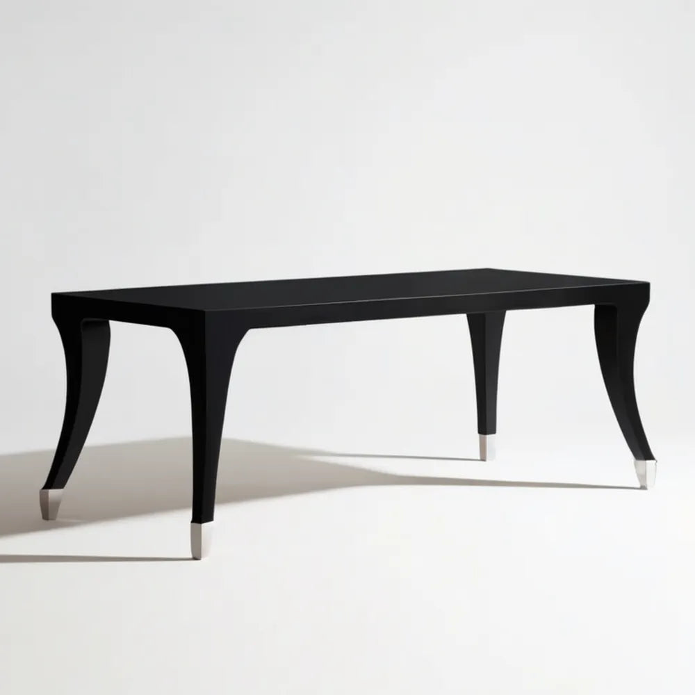 Czarny prostokątny stół 180 x 90 x 75 cm z MDF ze srebrnymi nakładkami