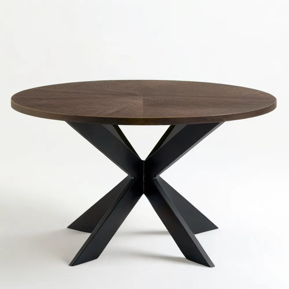 Okrągły stół jadalniany z blatem MDF, ciemny orzech/czarny, Ø120 × 75 cm