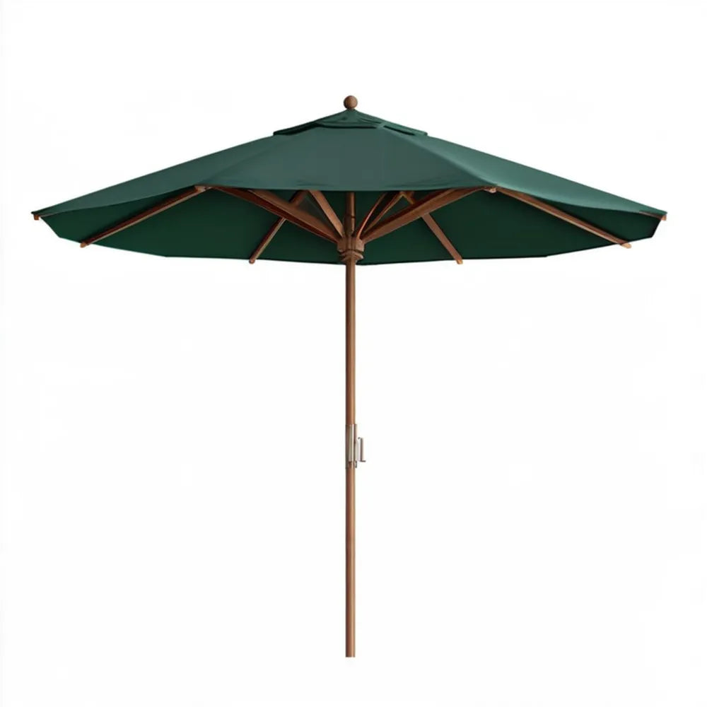 Okrągły parasol ogrodowy przeciwsłoneczny Ø300 cm, wysokość 250 cm, ciemnozielony z drewnem eukaliptusowym