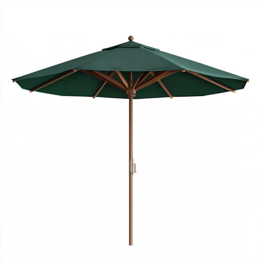 Okrągły parasol ogrodowy przeciwsłoneczny Ø300 cm, wysokość 250 cm, ciemnozielony z drewnem eukaliptusowym