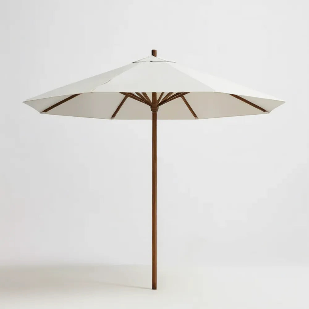 Kremowy okrągły parasol z drewnianym masztem 300 cm, wysokość 250 cm