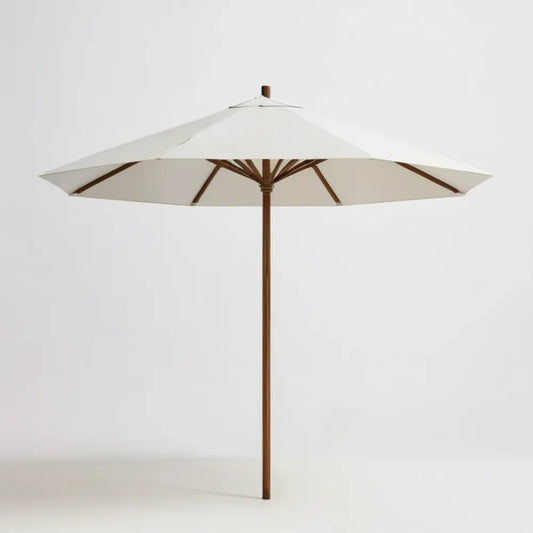Kremowy okrągły parasol z drewnianym masztem 300 cm, wysokość 250 cm